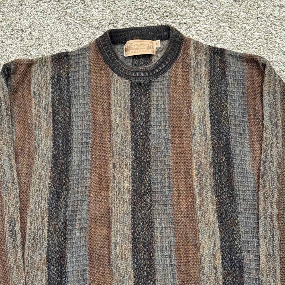 Vintage Shenandoah Sweater Cotton Knit Mens M Brown Vertical Stripe Made in USA